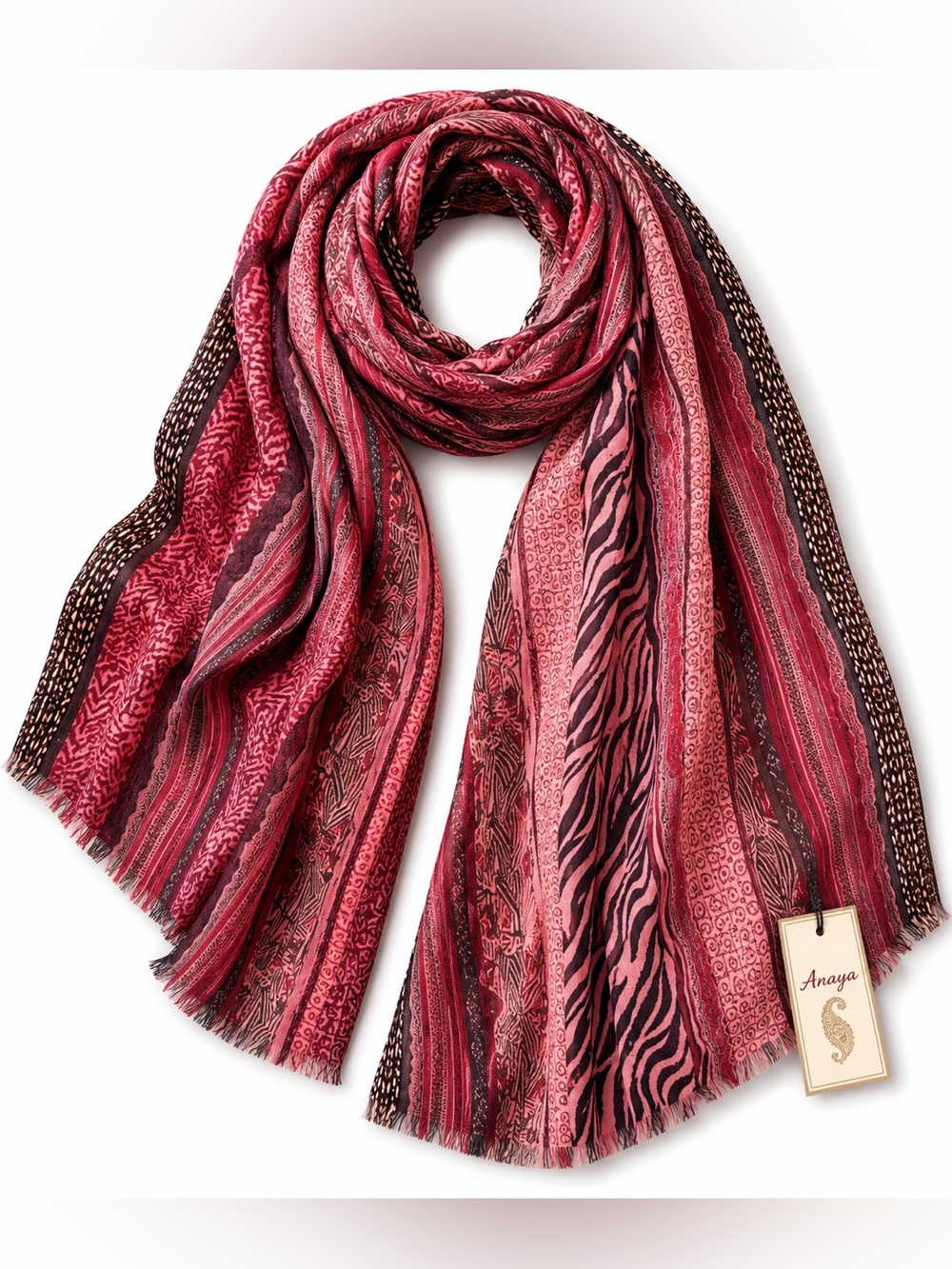 Luxury Women's Red Patterned Scarf